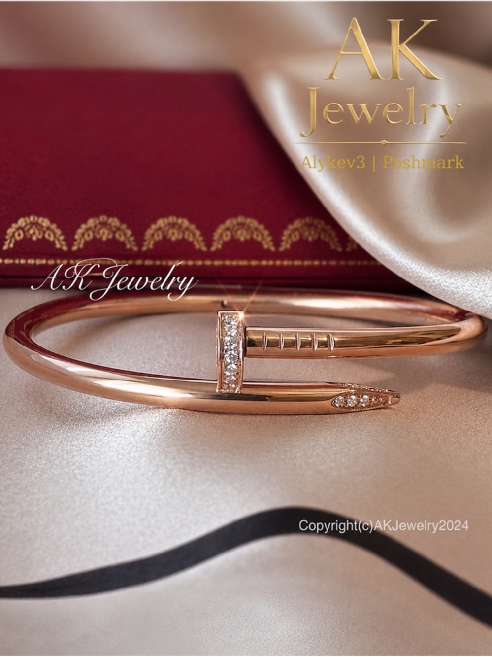 💎LUXURY High End Style Rose Gold Nail Bracelet Stackable Bangle GP